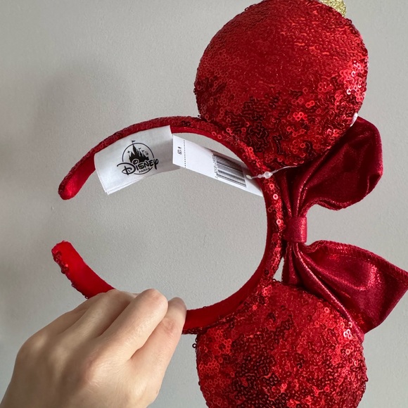 Valentine’s Day Minnie Mouse Ears Headband – Red Sequin with Heart Accents - Picture 7 of 8